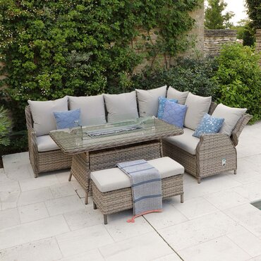 Leisuregrow - Lyon Rectangular Modular Corner Sofa with Gas Firepit Table