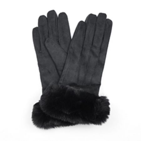 Pom - Black Faux Suede Glove Faux Fur Trim
