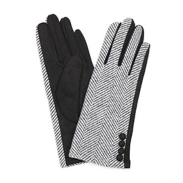 Pom - Black/Grey  Herringbone 3 Button Glove