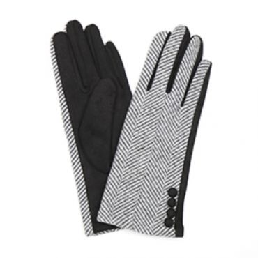 Pom - Black/Grey Herringbone 3 Button Glove